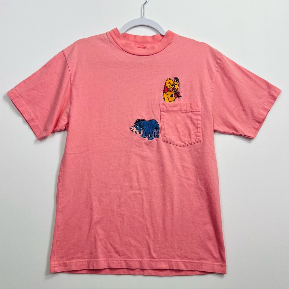 Vintage Disney Winnie the Pooh Pink T Shirt Medium Pocket Tee Eeyore